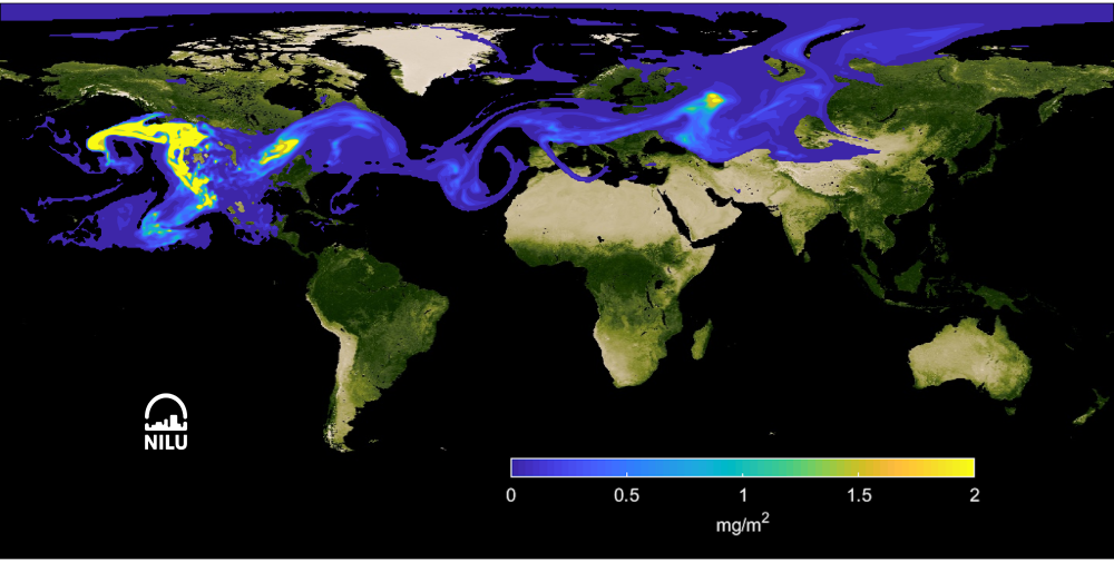 FLEXPART forward simulation of aerosols emitted from forest fires in North America.